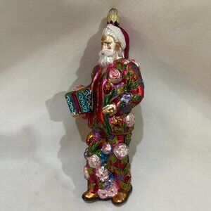 Floral Fetish Santa Polich Glass Christmas Holiday Ornament